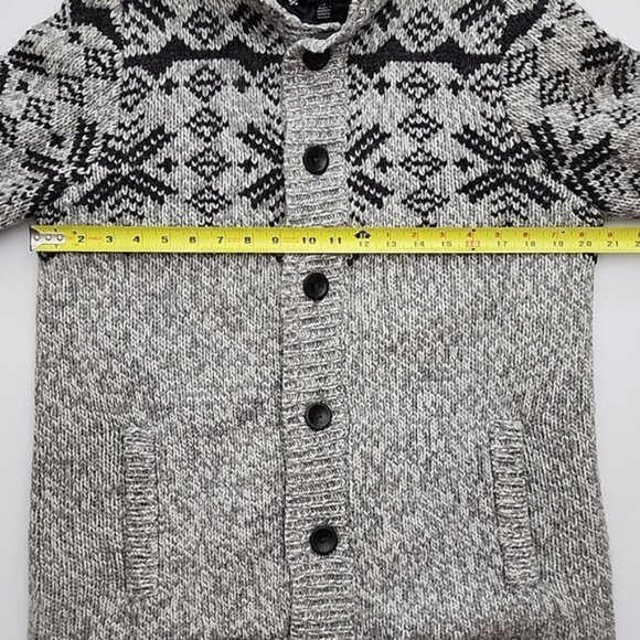 Coupe Men's Wool Blend Knit Button Up Hooded Jacket Beige Black Nordic Sz Large - Picture 12 of 13